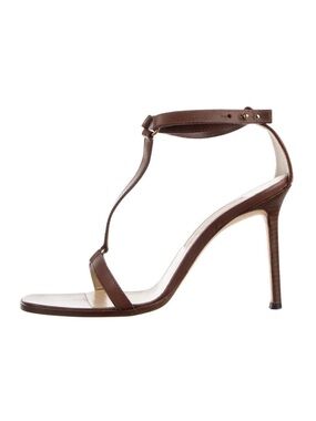 Michael Kors Brown Leather T-Strap Stiletto Sandal